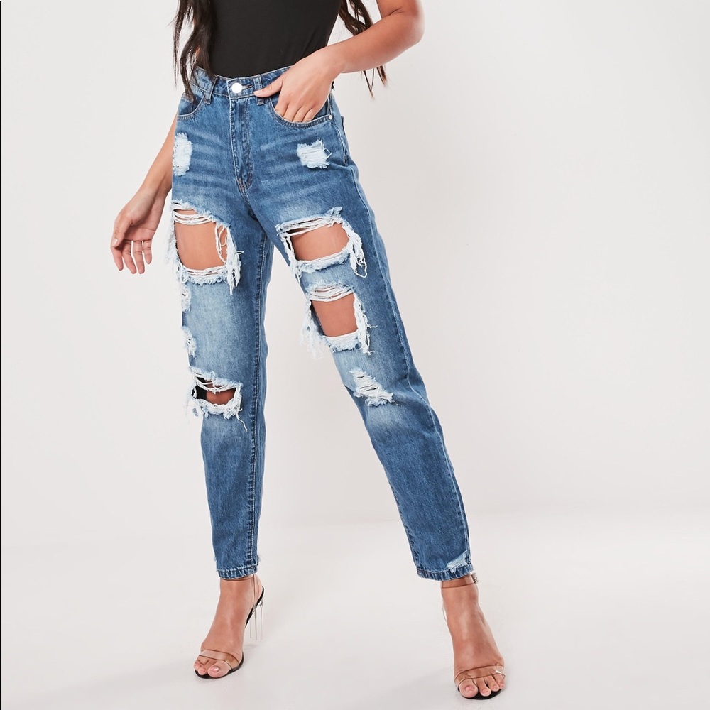 Missguided riot high ripped jean blue